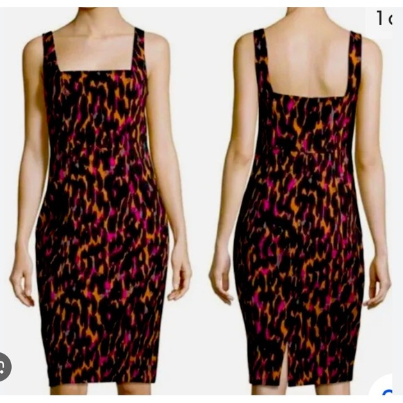 Trina Turk Dresses & Skirts - Trina Turk Bewitching Dress Black Pink Orange Leopard Print Sheath Size 10